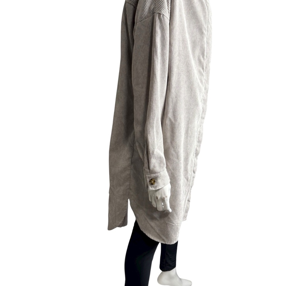 Elegant Gray Longline Button Down Corduroy Shacket Jacket - Picture 6 of 7